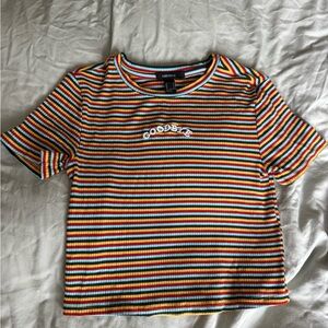 Rainbow striped Goodbye cropped baby tee size small